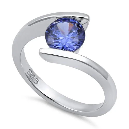 Simple Rings-Sterling Silver Tanzanite-tone CZ Ring