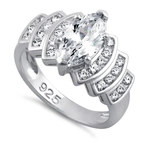 Designer Engagement Rings-Sterling Silver Marquise CZ Engagement Ring