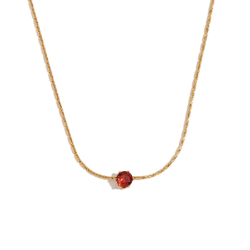 Ultra fine woven chain mini zirconia pendant necklace - gold red zirconia