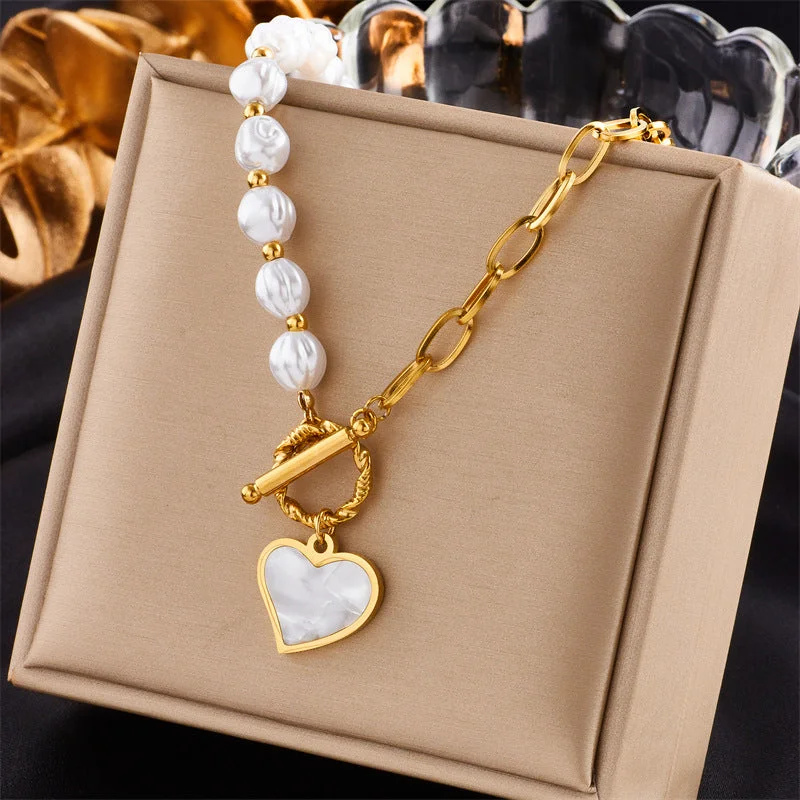 Cute Gold Necklaces-Heart Chain Titanium Steel Electroplating Necklaces