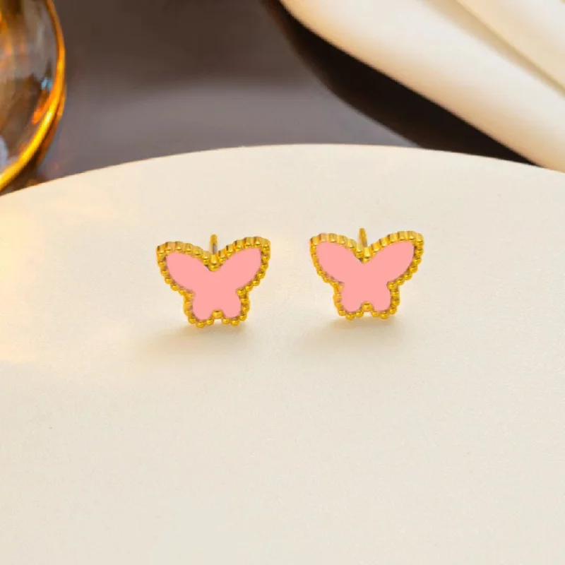 871 Golden Pink Shell Butterfly Earrings