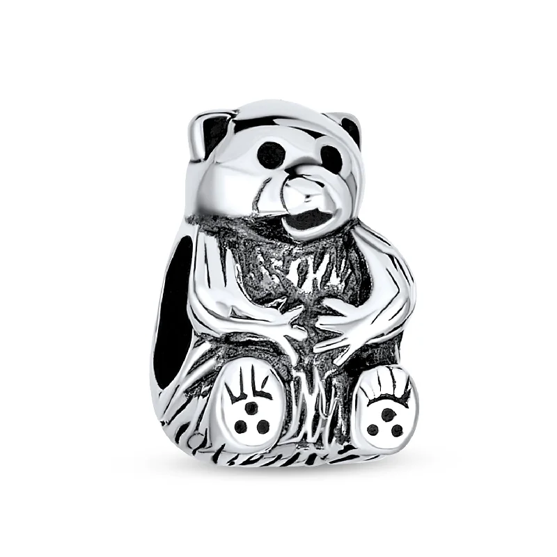 Luxury Diamond Bracelets-Cute Teddy Bear Charm Bead in Oxidized Sterling Silver for European Bracelets