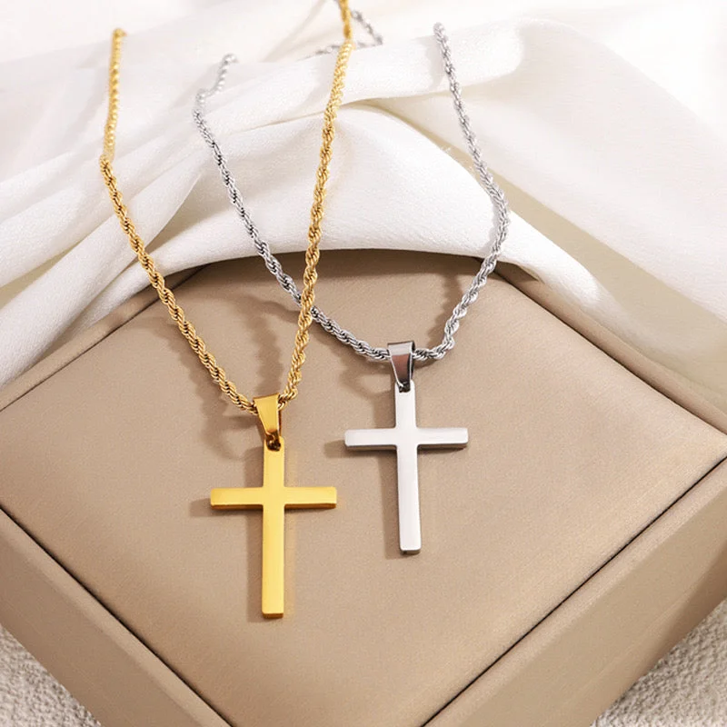 Colorful Necklaces-304 Stainless Steel 18K Gold Plated Basic Plating Cross Pendant Necklace