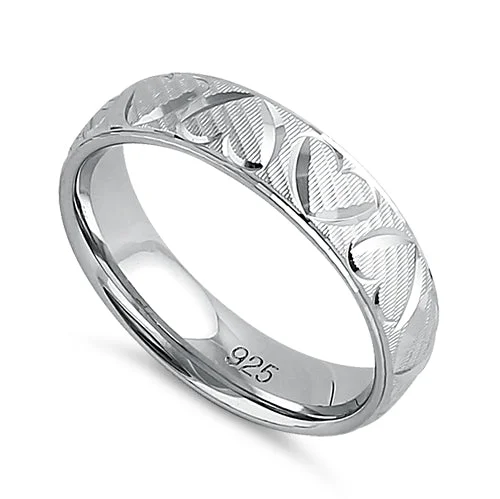 Wedding Ring Sets-Sterling Silver Heart Band Ring