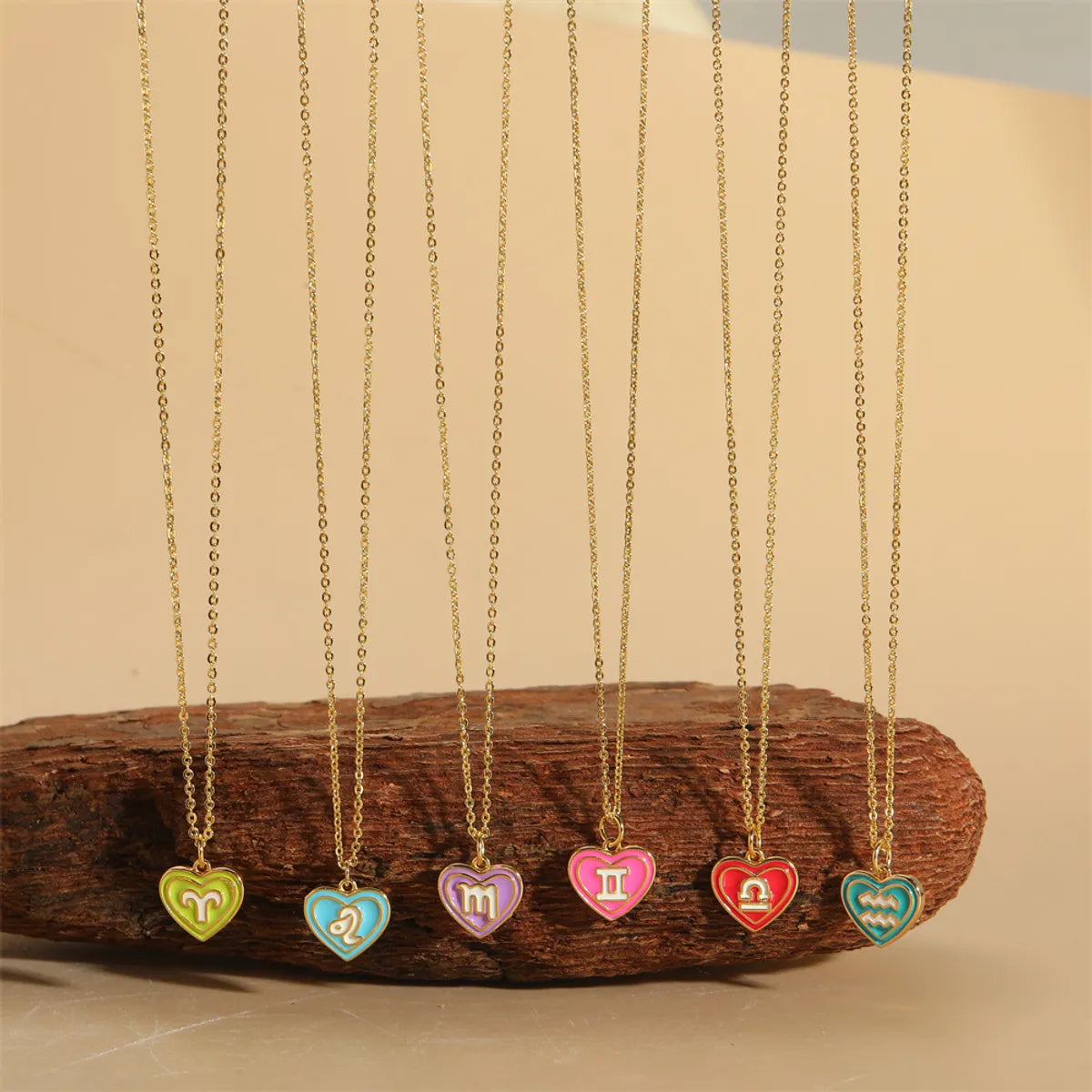 Gemstone Necklaces-Copper 14K Gold Plated Vintage Style Simple Style Commute Constellation Heart Shape Enamel Pendant Necklace