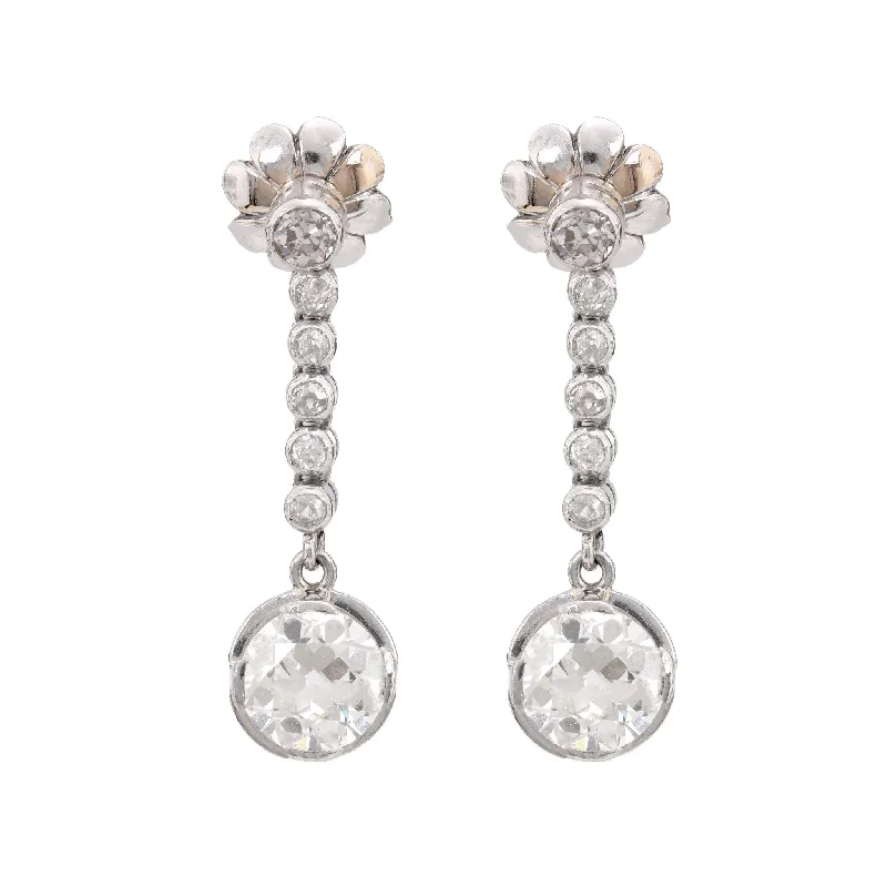 Ear Cuff Earrings-GIA 1.64 and 1.81 carats diamond 18k white gold drop earrings