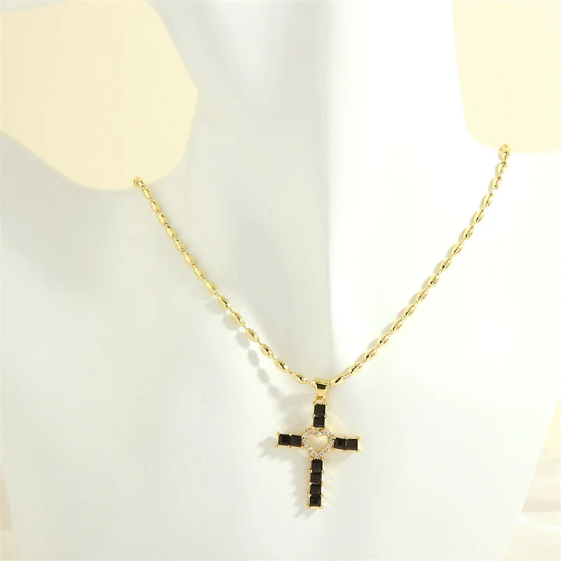 NE2019-White Zirconium Love Black Square Zirconium Cross