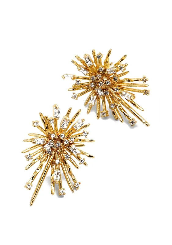 Evening Earrings-Gold Diamond Illusion Spike Post Earrings