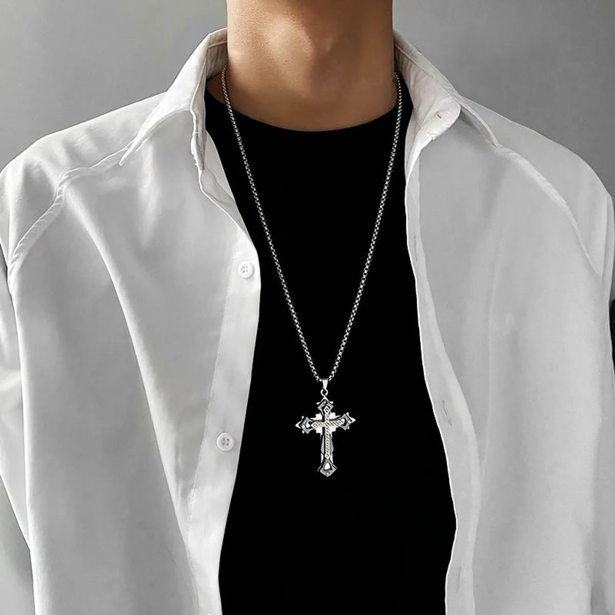 Trendy Fashion Necklaces-Hip-Hop Cool Style Cross Alloy Titanium Steel Inlay Rhinestones Men'S Pendant Necklace Long Necklace