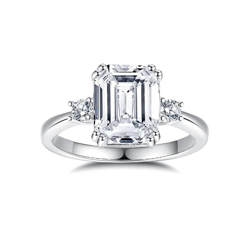 Heart-Shaped Rings-FANCIME Three Stone Emerald Cut Moissanite Sterling Silver Ring