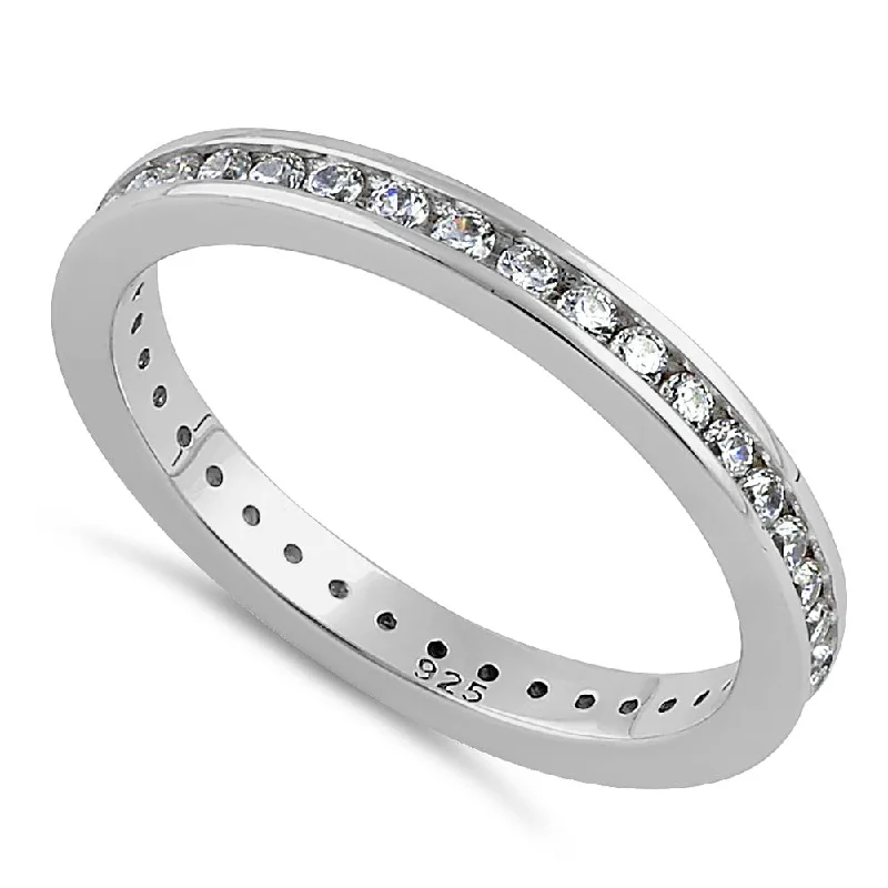 Custom Wedding Bands-Sterling Silver Stackable Eternity CZ Ring