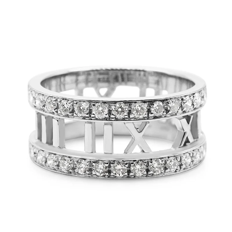 Custom Engraved Wedding Bands-Tiffany Atlas Diamond Set Band Ring - 18ct White Gold