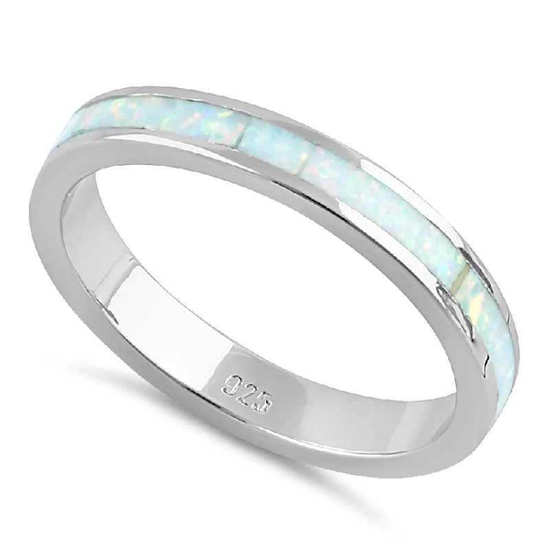 High-End Rings-Sterling Silver Seamless White Lab Opal Ring