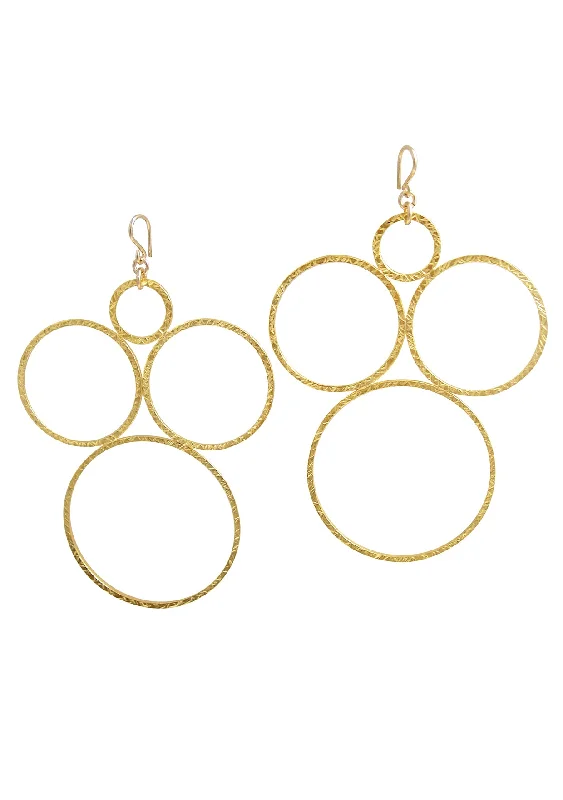 Double Hoop Stud Earrings-Textured Multi Circle Gold Earrings