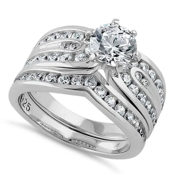 Fashion Rings-Sterling Silver 2-piece Engagement Set CZ Ring