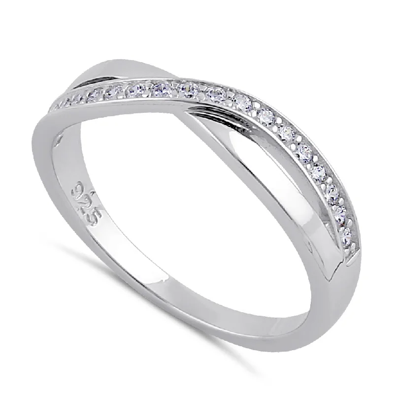 Engraved Rings-Sterling Silver Clear CZ Infinity Twist Ring