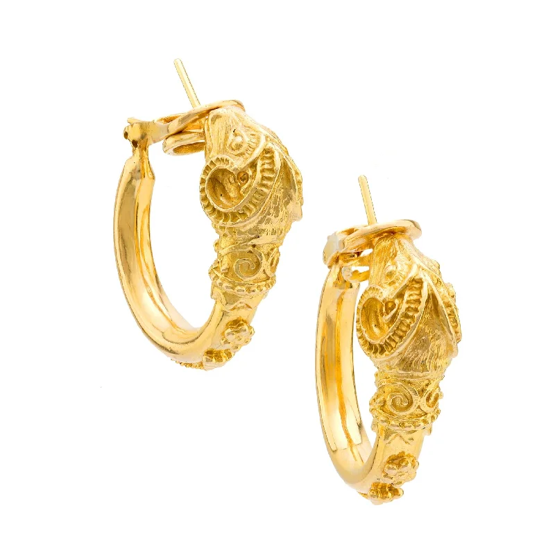 Bright Earrings-Zolotas vintage 18k yellow gold ram hoop earrings