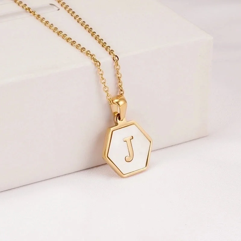 Chunky Necklaces-Fashion Hexagon Stainless Steel Pendant Necklace Plating Shell Stainless Steel Necklaces