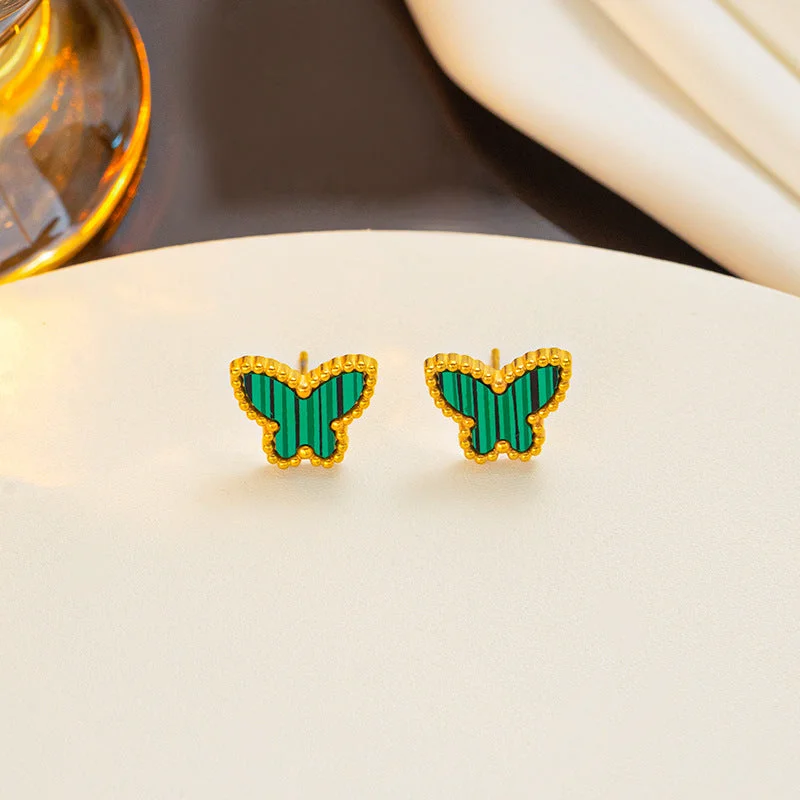 871 Golden Green Shell Butterfly Earrings