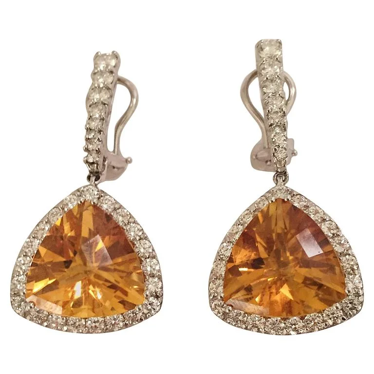 Fashionable Stud Earrings-Elegant Citrine Diamond Gold Hanging Earrings