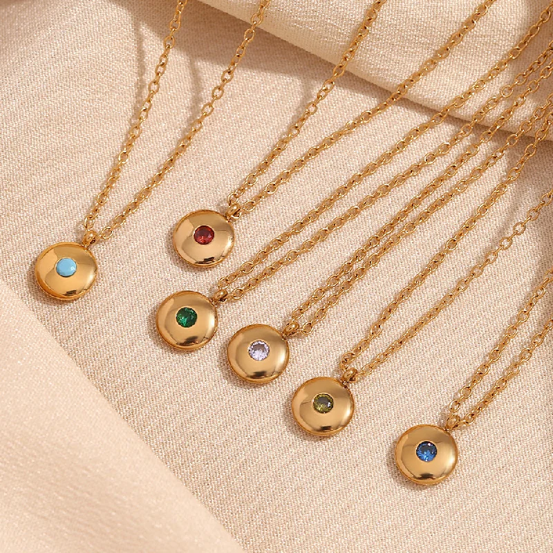 Meaningful Necklaces-Fashion Round Geometric Stainless Steel 18K Gold Plated Necklaces