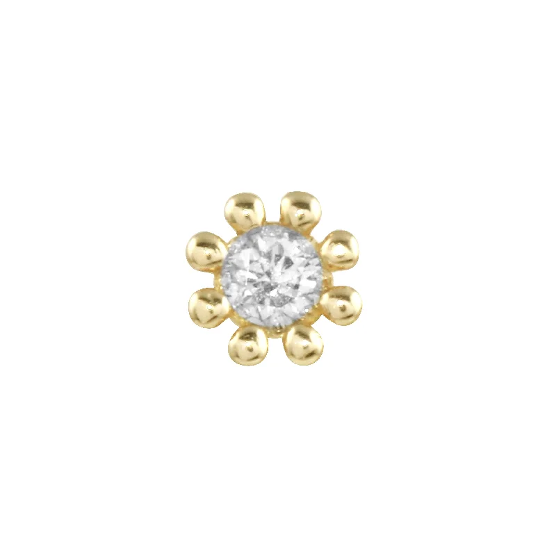 Multi-Colored Earrings-Diamond Daisy Single Stud Earring, 14K 