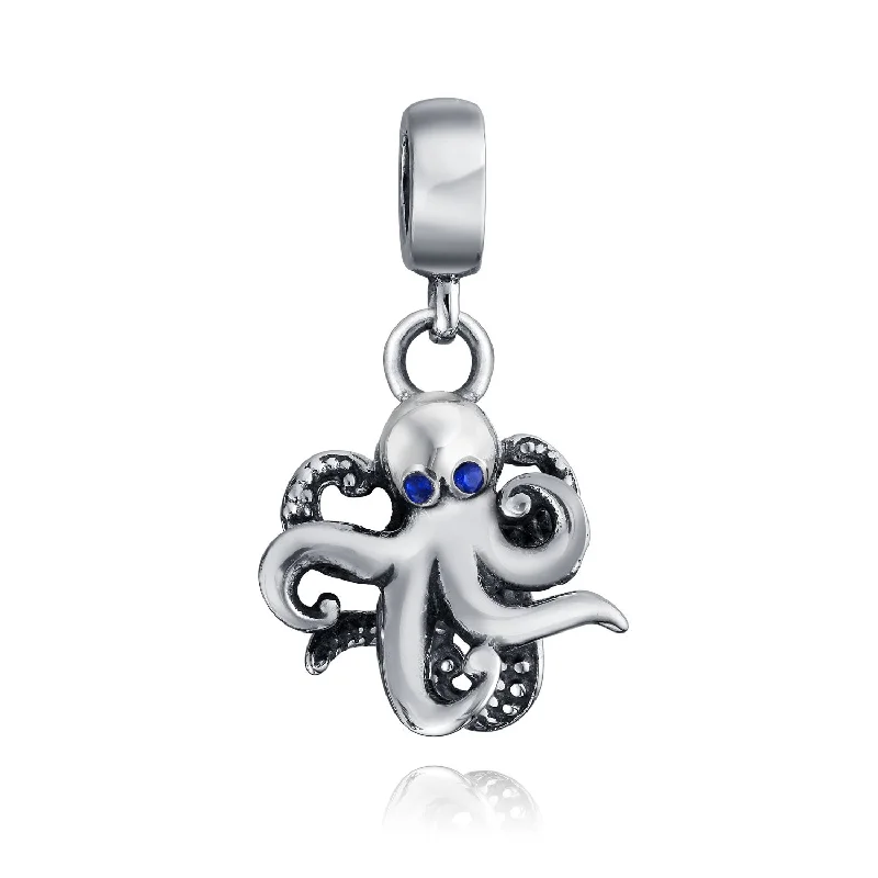 Custom Bangle Bracelets for Men-Squid Scuba Diver Octopus Dangle Charm Bead Sterling Silver for European Bracelet