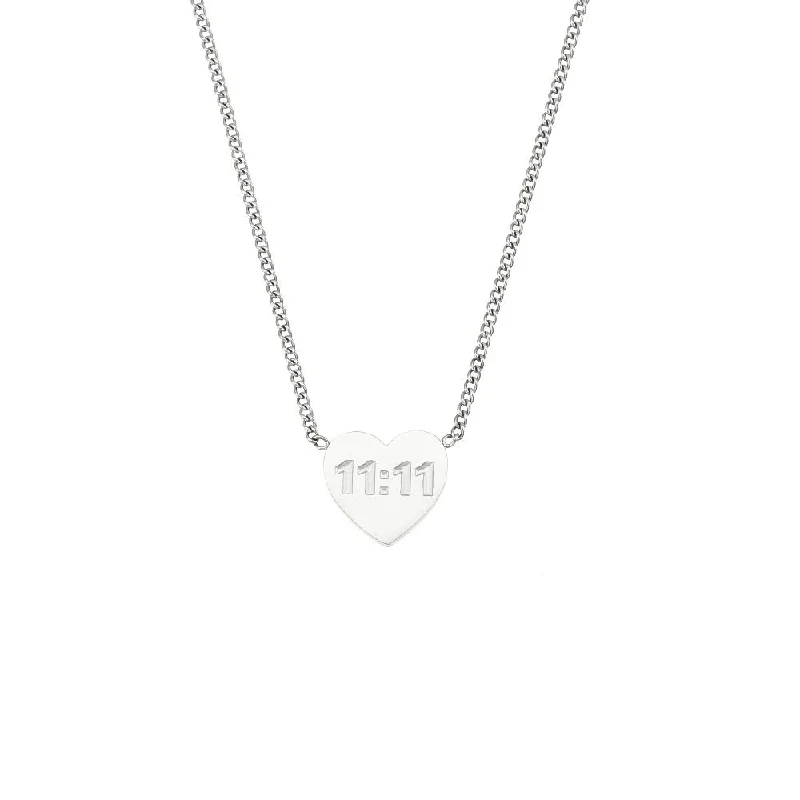 11: 11 Peach Heart Pendant Necklace - Steel