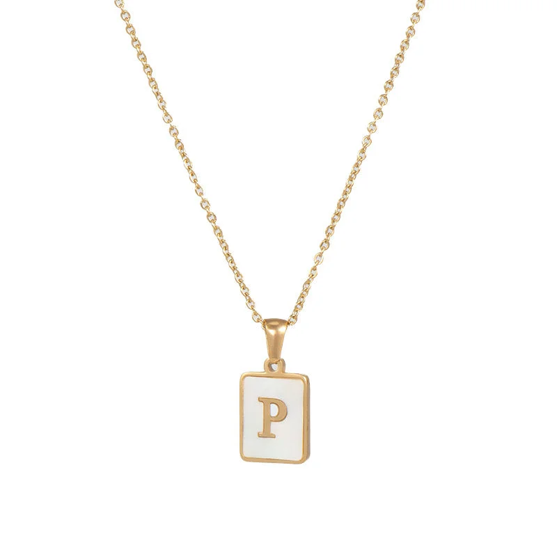 Fritillary Letter Square Pendant Necklace-Gold-Letter P