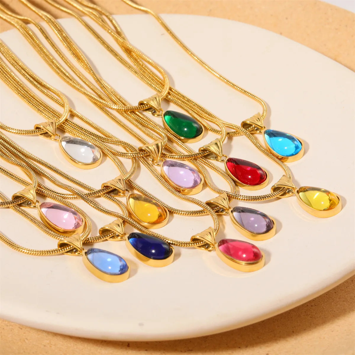 Opal Necklaces-Elegant Simple Style Water Droplets Stainless Steel Plating Inlay Zircon 18k Gold Plated Pendant Necklace