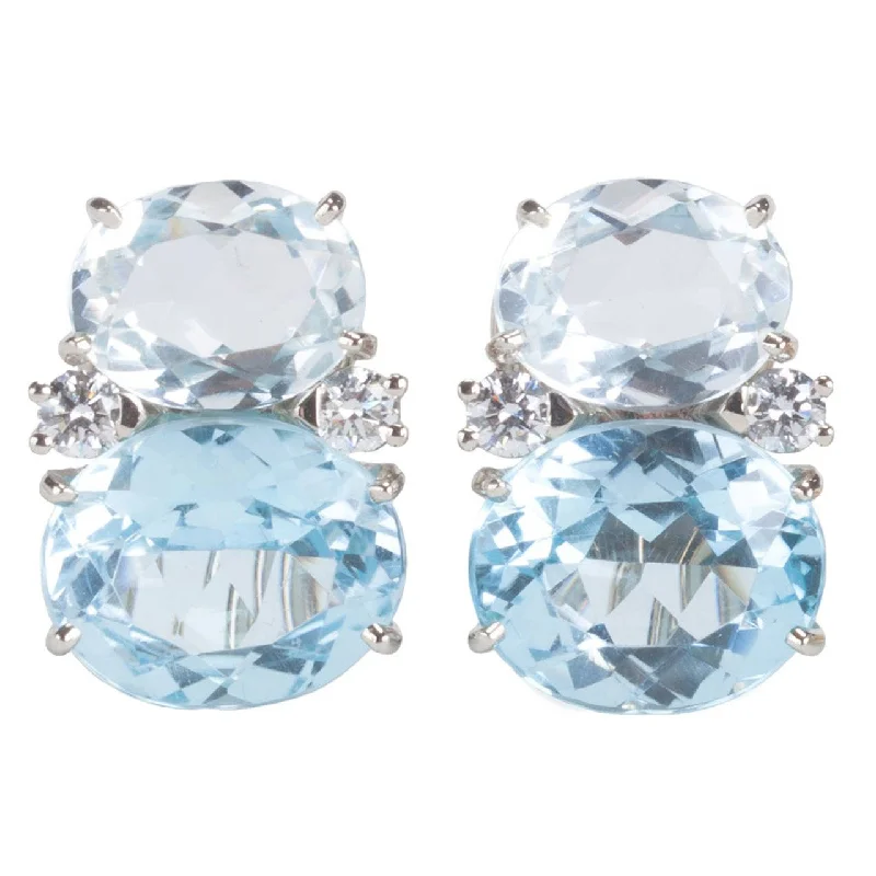 Bright Crystal Earrings-Medium GUM DROP™ Earrings with Rock Crystal and Pale Blue Topaz and Diamonds