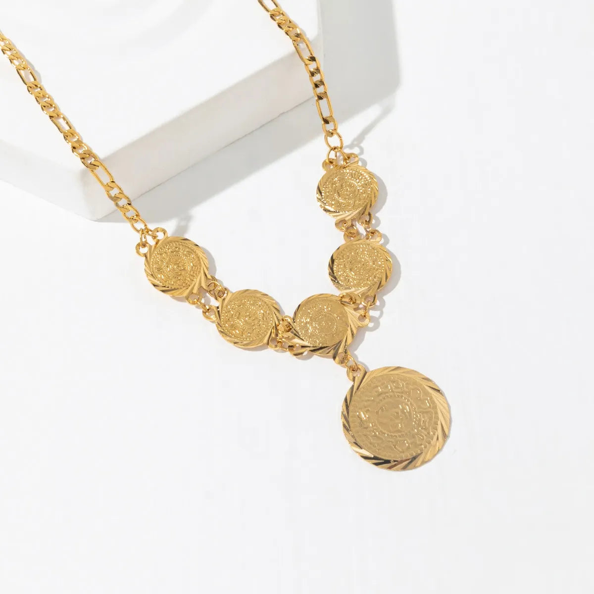 Long Necklaces-Simple Style Coin Copper Plating 18k Gold Plated Pendant Necklace