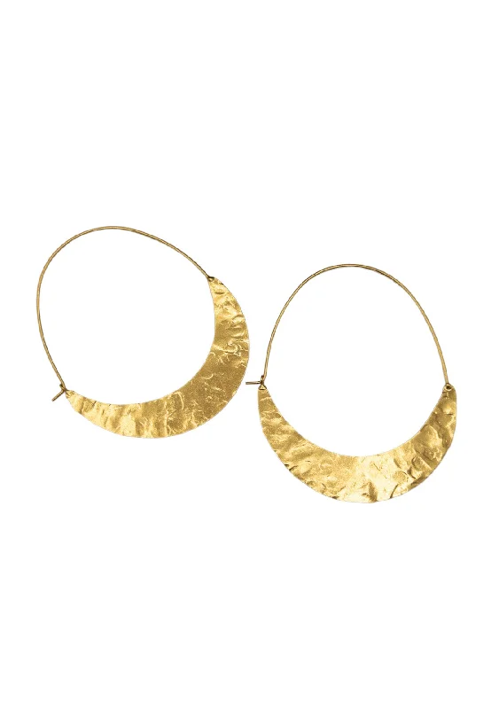 Modern Earrings-Hammered Gold Wedge Hoop Earrings