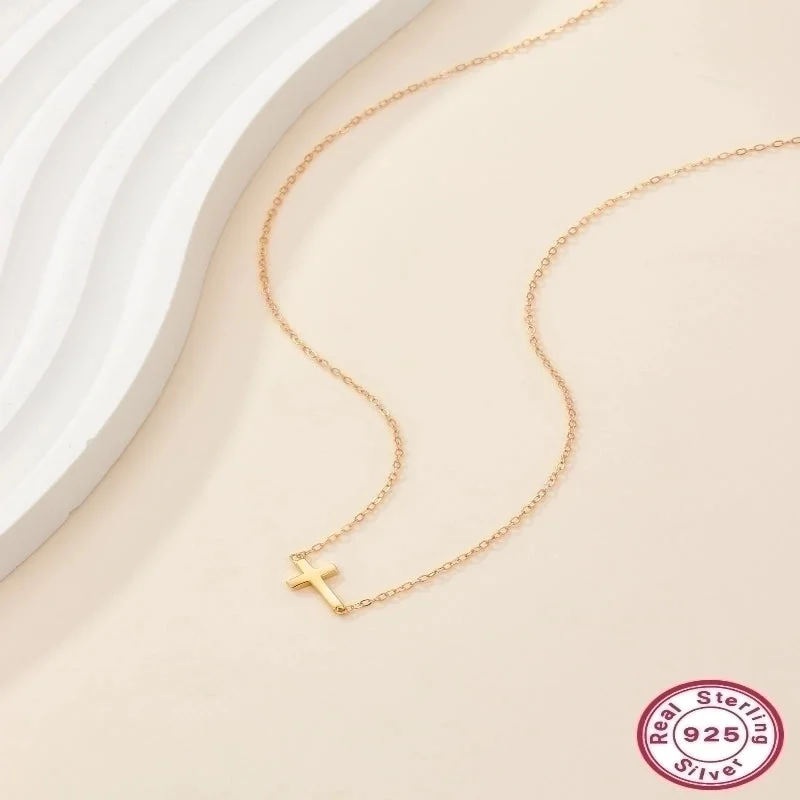 Antique Gold Necklaces-Retro Cross Sterling Silver 18k Gold Plated White Gold Plated Necklace In Bulk