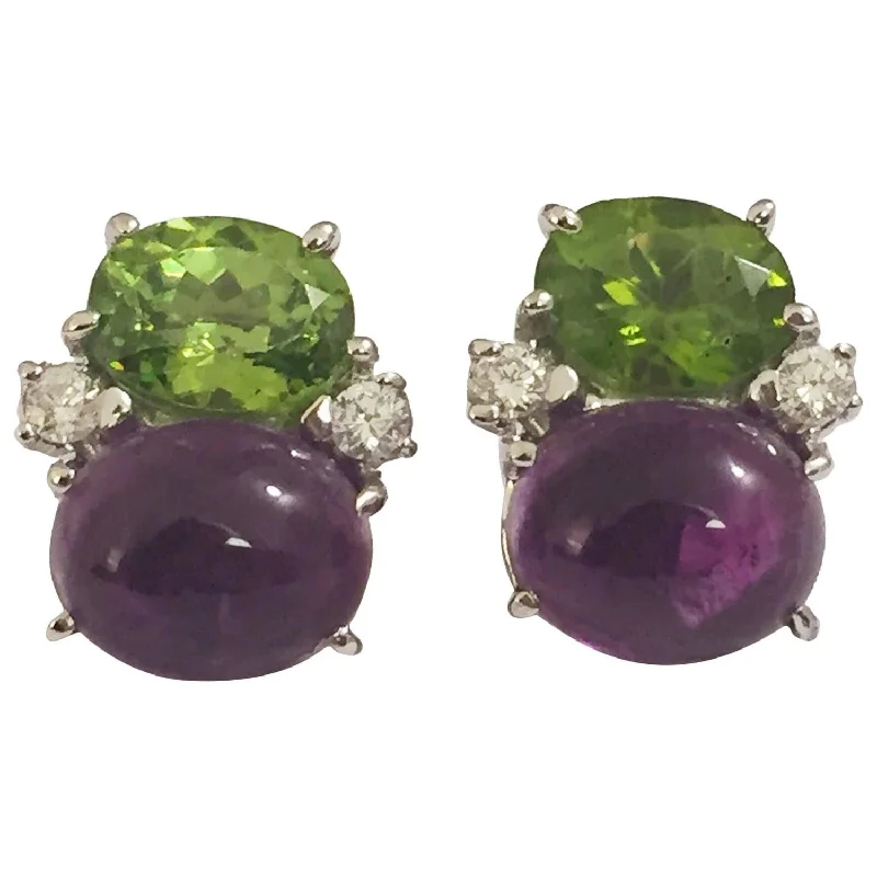 Rainbow Earrings-Medium GUM DROP™ Earrings with Peridot and Cabochon Amethyst and Diamonds