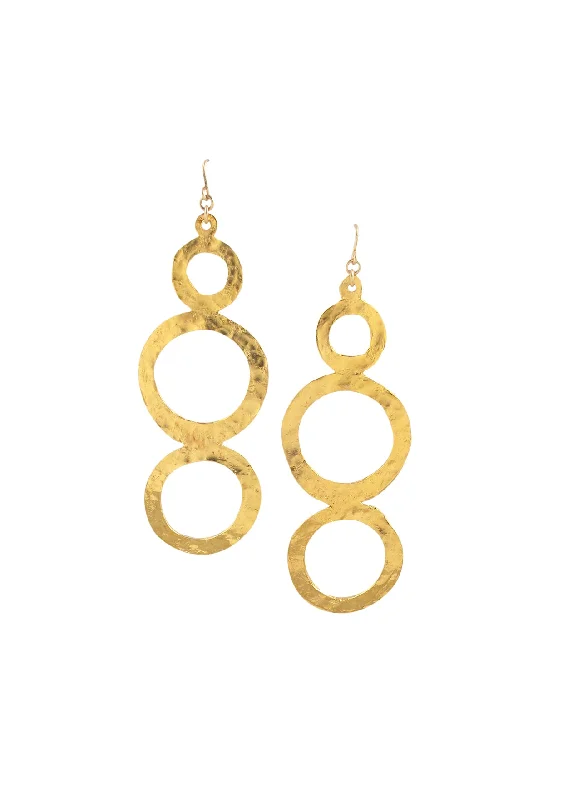 Gold Drop Earrings-Hammered Gold Triple Circle Earrings