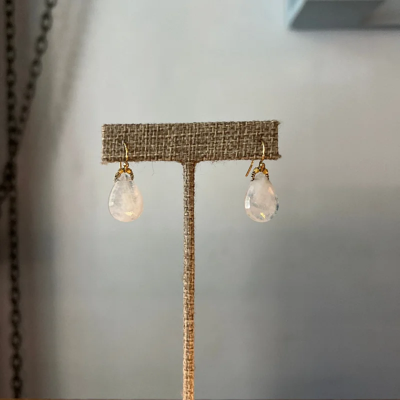 Luxury Earrings for Women-Moonstone Woven Drops with Vermeil Beads