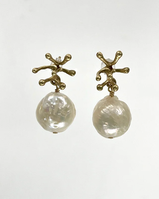 Blue Drop Earrings-Julie Cohn Stamen Bronze Ivory Pearl Earrings