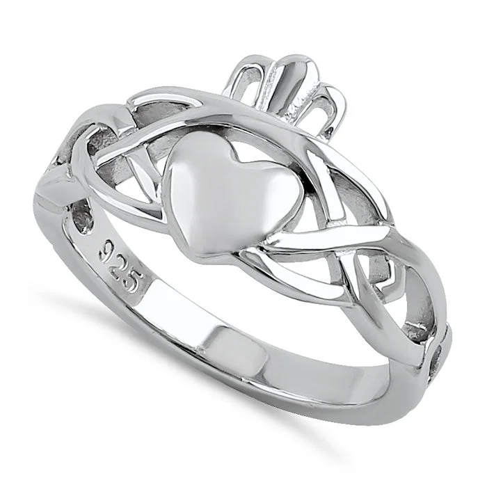 Designer Wedding Rings-Sterling Silver Claddagh Ring