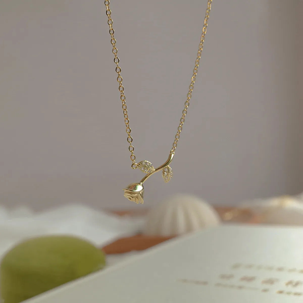 Silk Necklaces-Elegant Retro Sweet Rose Sterling Silver Inlay Zircon Gold Plated Pendant Necklace