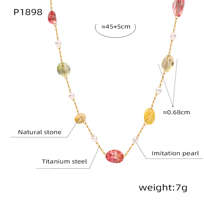 P1898-Golden Natural Stone Necklace-45+5cm