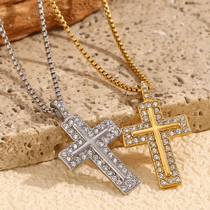 Heart Necklaces-Fashion Cross Geometric Stainless Steel Electroplating Necklaces