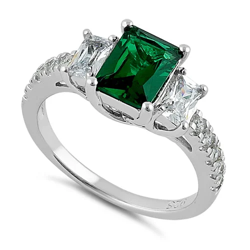 Antique Diamond Rings-Sterling Silver Emerald-tone CZ Ring