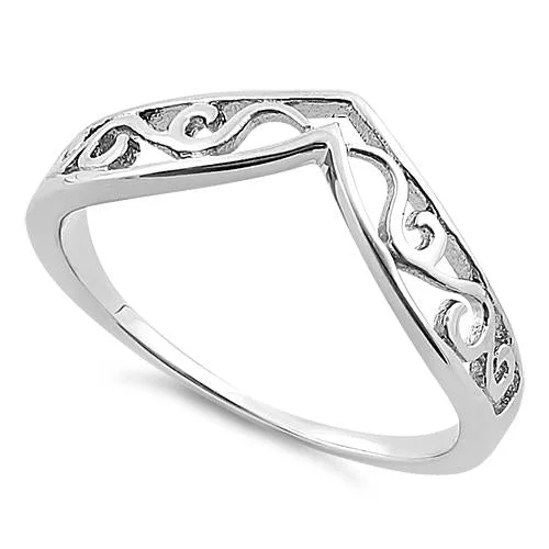 Gemstone Promise Rings-Sterling Silver Thin Filigree V Shape Ring