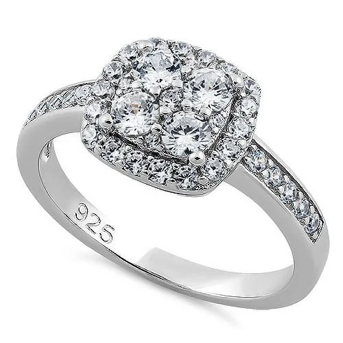 Love Rings-Sterling Silver Halo CZ Ring