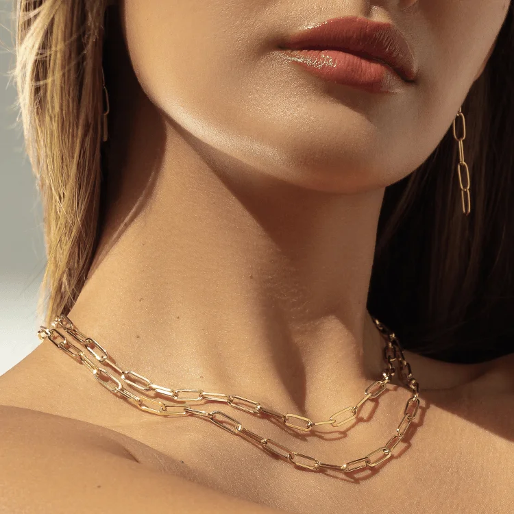 Energy Necklaces-Real Gold Solid Link L Chain Necklace 1382 (40 C.M) CH1217