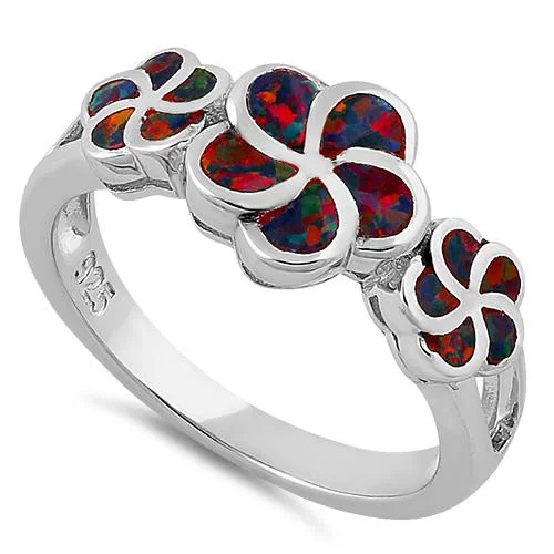 Fashion Rings-Sterling Silver Plumeria Black Lab Opal Ring