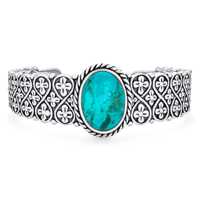 Personalized Tennis Bracelets for Women-Southwestern Turquoise Gemstone Cuff Bracelet with Sterling Silver Lattice Design