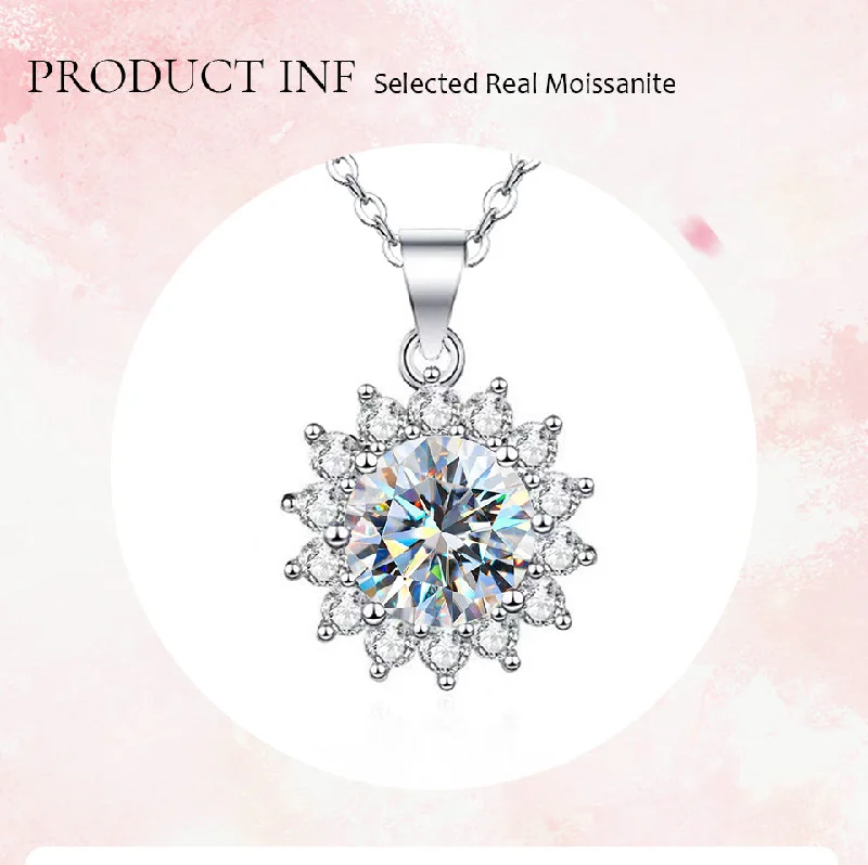 Sun Necklaces-Wholesale Sweet Snowflake Sterling Silver Gra Inlay Moissanite Pendant Necklace