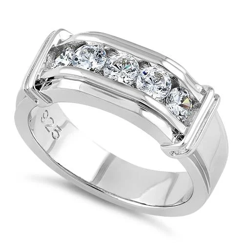 Custom Diamond Rings-Sterling Silver Men's CZ Rings